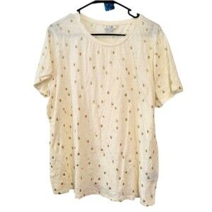 Boden Cream & Gold Glitter Polka Dot T-Shirt Size XL Sparkle